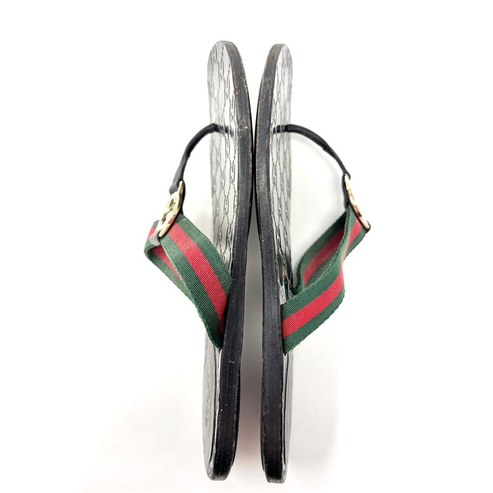 Gucci Interlocking GG Web Stripe Leather Thong Flat Sandal Slides EU 38.5 - Picture 4 of 6